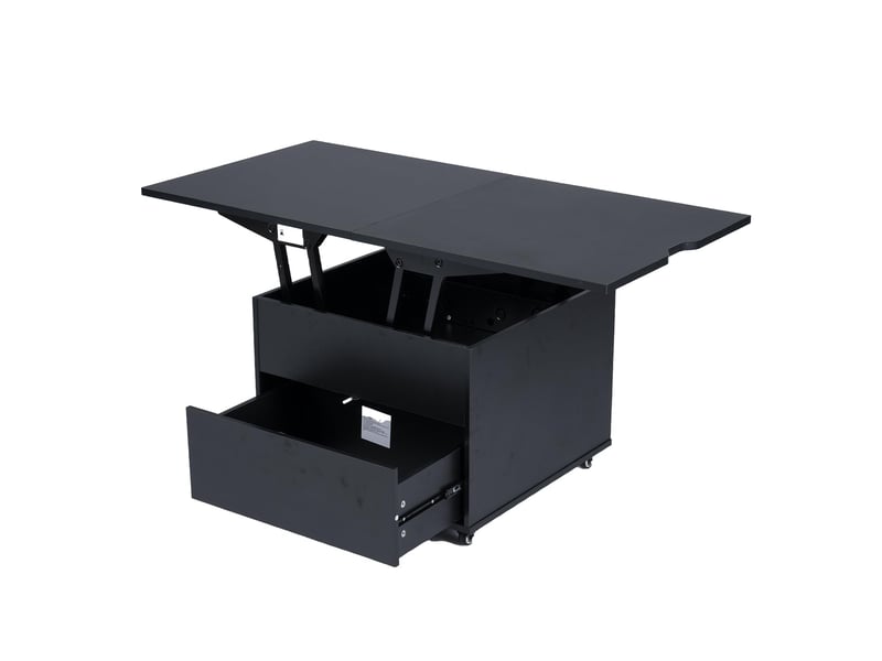  3 en 1 table basse relevable avec roulettes, table basse extensible à manger salon hauteur réglable avec tiroir rangement60-120x60x50-66cm (noir)  - Conforama B