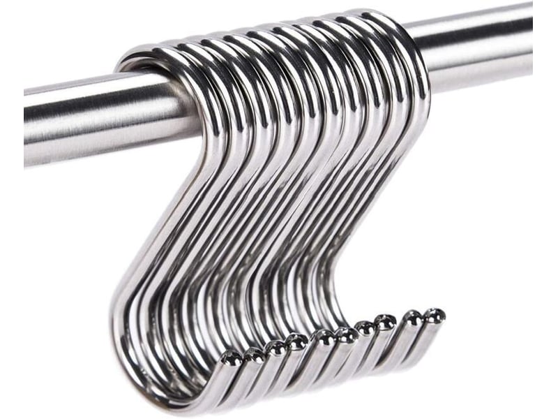  10 crochets en s en acier inoxydable, 90 mm de hauteur, 60 mm de profondeur et 3 mm d'épaisseur – pour suspendre les ustensiles de cuisine, gris  - Conforama A