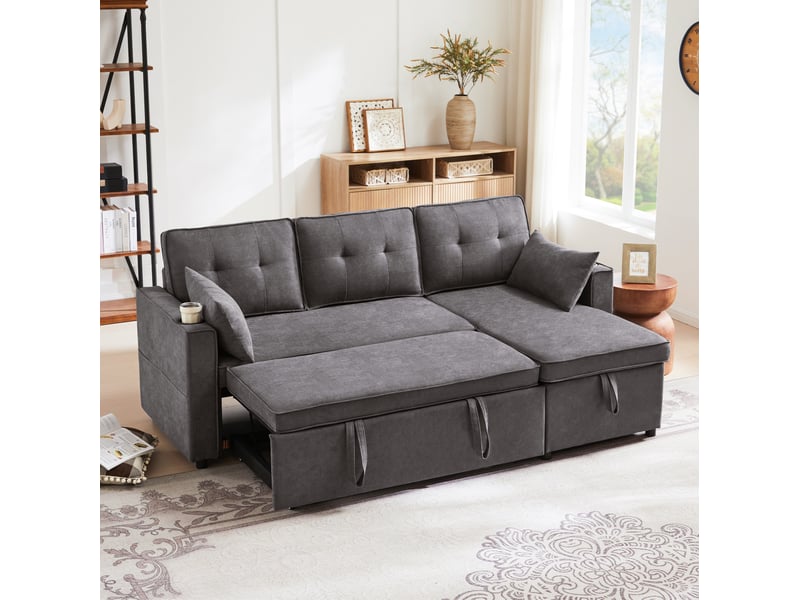 Canapé d'angle convertible modenvie 3 places réversible avec rangement et porte-gobelets gris 211 x 130 x 86 cm - Conforama E