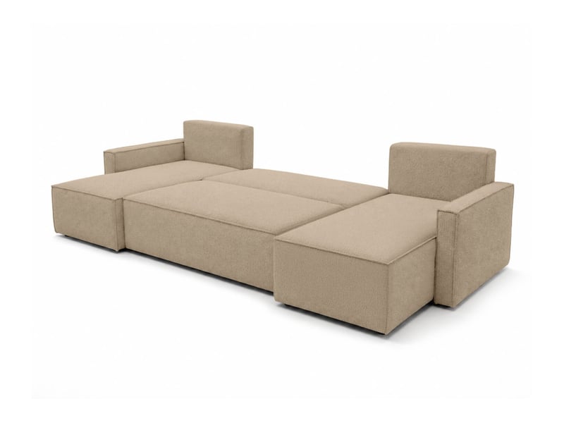 Farah - canapé d'angle panoramique convertible 6 places accoudoirs slim en tissu bouclettes généreuses - Conforama C