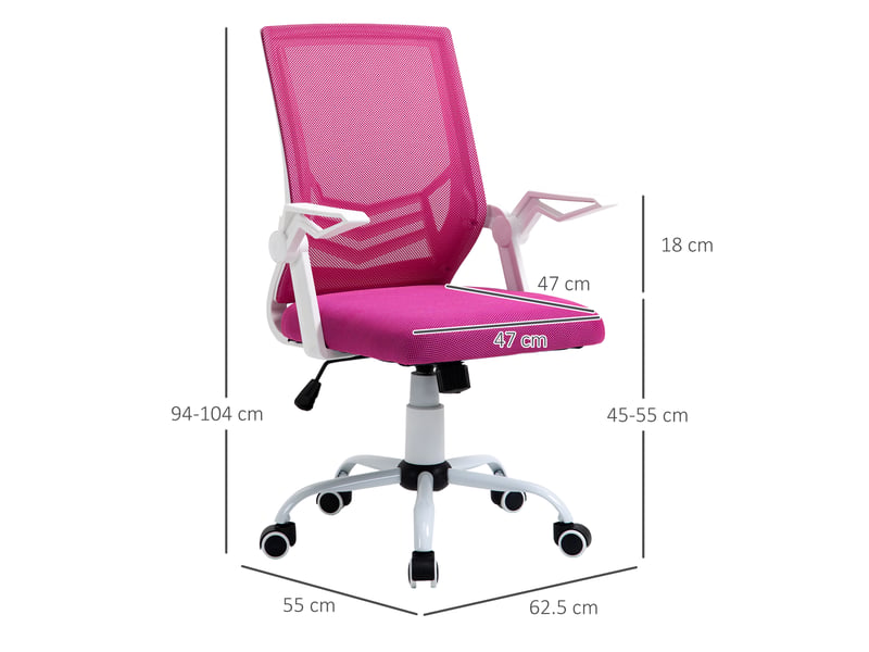 Fauteuil de bureau ergonomique rose en maille respirante avec soutien lombaire accoudoirs rabattables dossier inclinable et réglage en hauteur capacité 120kg  - Conforama C