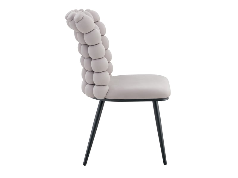  Lot de 2 chaises 54x48x88 cm salle à manger, design luxe gris clair en velours, pieds métal noir, dossier à motif perlé  - Conforama E