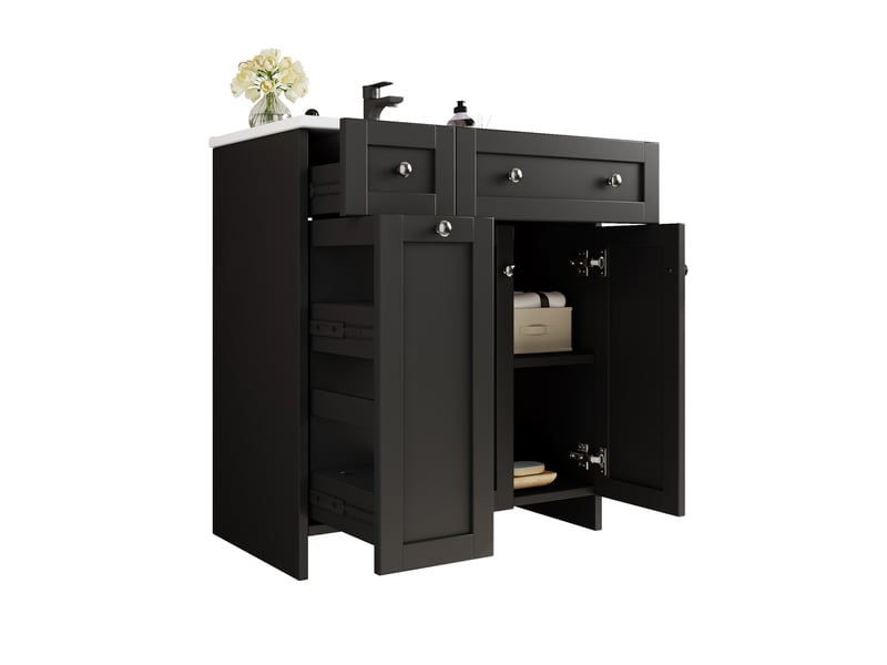  Meuble vasque sur pied 76x47x86 cm avec 3 tiroirs coloris noir  - Conforama A