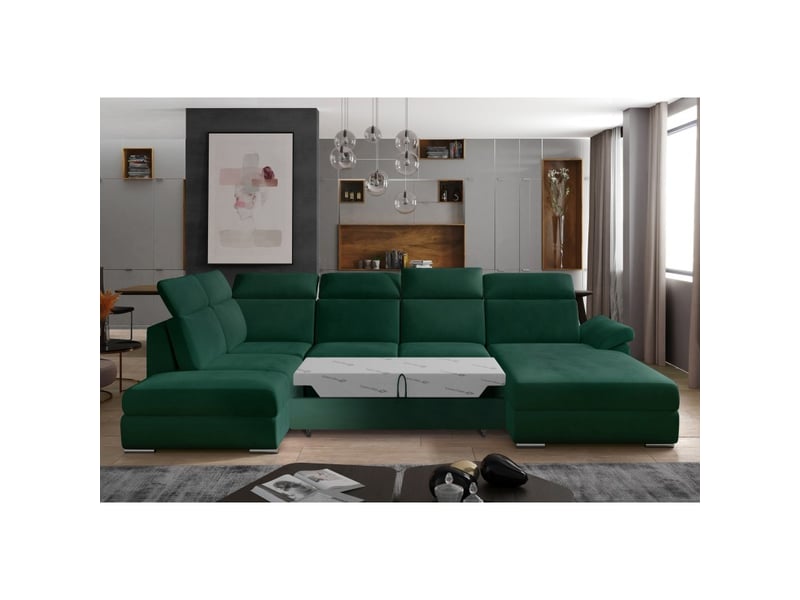 Canapé panoramique convertible majesta 5 places vert foncé – angle droit  - Conforama D