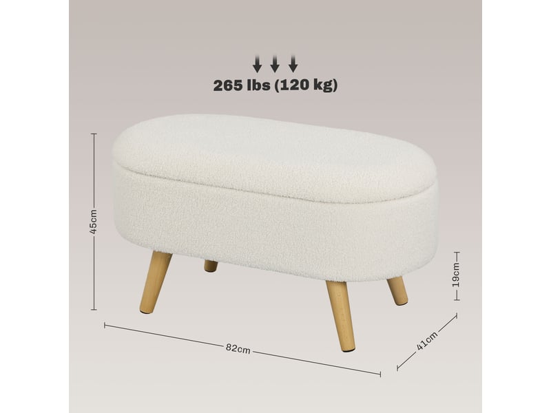  Banc avec rangement et couvercle en bois et tissu blanc pour couloir salon ou chambre  - Conforama C