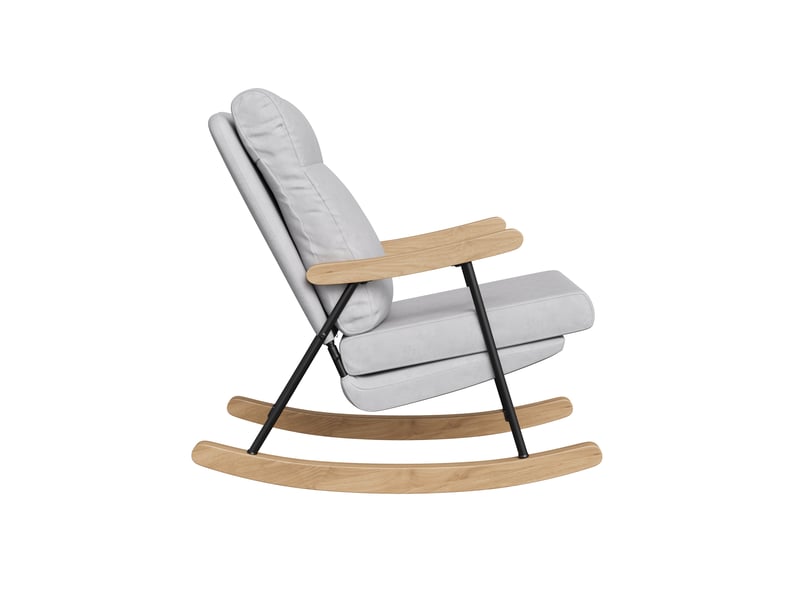 Fauteuil à bascule en tissu lin avec accoudoirs ergonomiques et base en bois naturel pour salon et chambre - 64,5x97,5x94 cm - gris  - Conforama D
