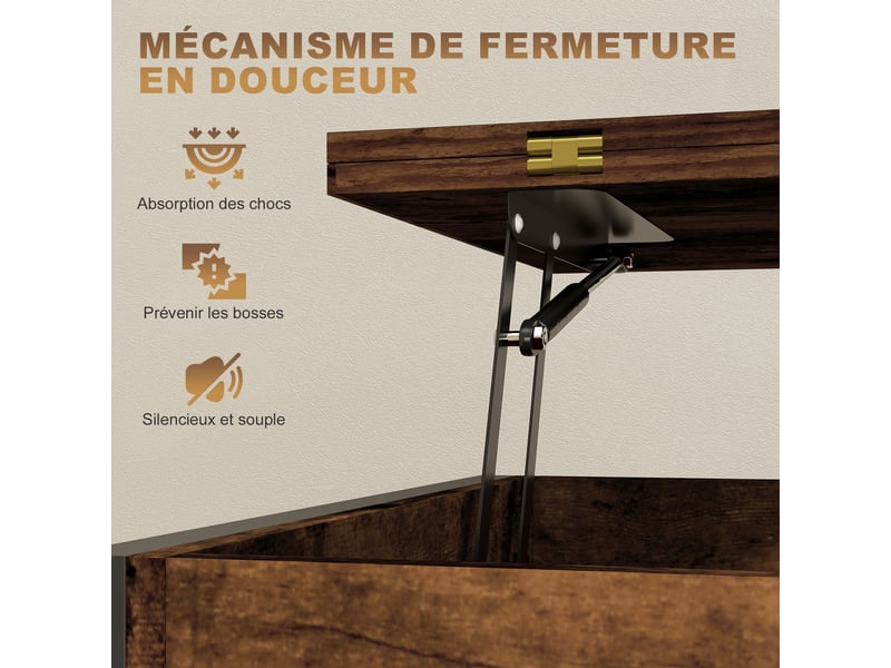  Table basse relevable et extensible, table de salon avec compartiment caché étagères ouvertes, brun rustique, 98x49x55cm  - Conforama R