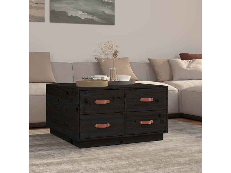  Table basse - table de salon - table à thé noir 80x80x45 cm bois massif de pin  - Conforama B