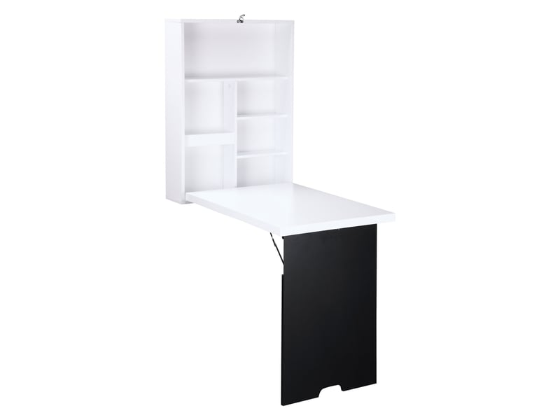 Bureau mural rabattable 60x94,5x147 cm avec 5 niches et tableau blancnoir, gain de place  - Conforama A