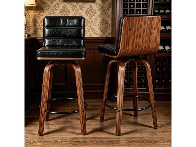  Chaise de cuisine assise en cuir pu pieds en bois courbés pivotement 360°  - Conforama B