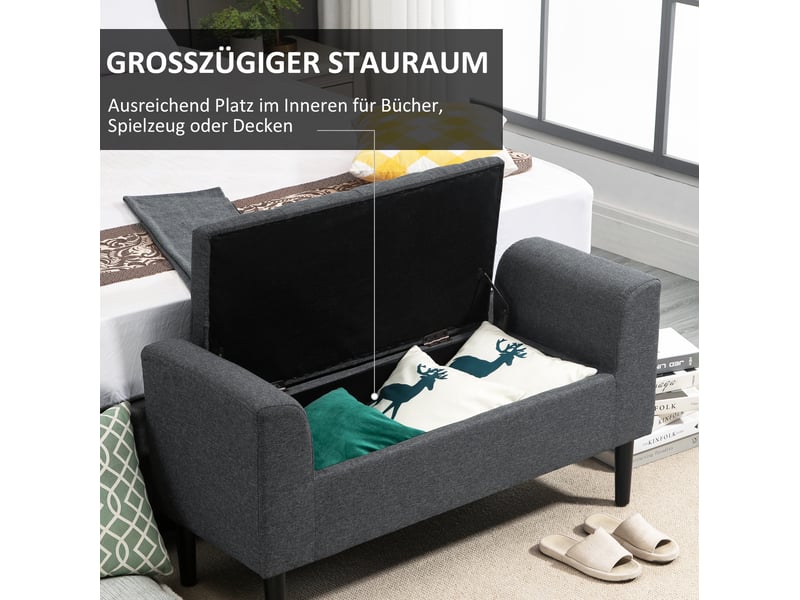  Banc de rangement tcqpz rembourré avec coffre 116 x 44 x 58 cm polyester aspect lin gris foncé  - Conforama D