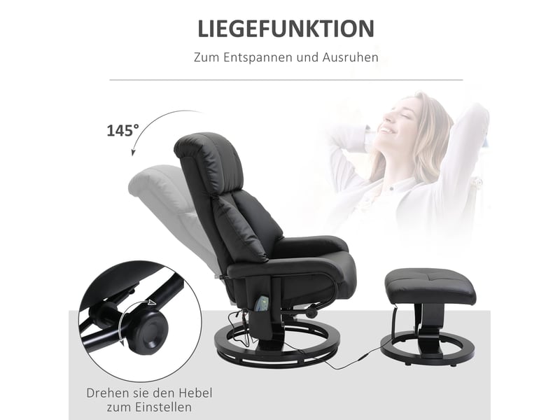  Fauteuil de relaxation inclinable 76 x 80 x 102 cm – noir – pivotant 360° avec repose-pied et massage  - Conforama E