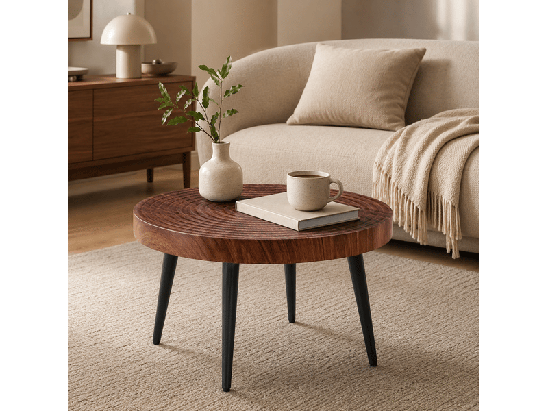  Table basse 60x60x37 cm, plateau de 5 cm, rangement salon, usage polyvalent, pour salon, en mdf et métal, noyer foncé  - Conforama B