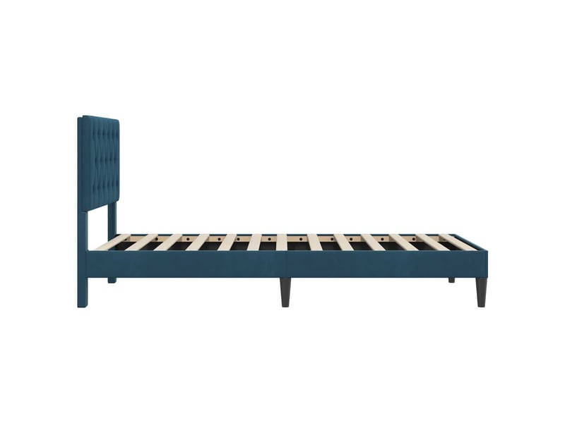  Lit simple- lit adulte -  cadre de lit avec tête de lit bleu 100 x 200 cm velours  - Conforama D