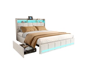 Lit coffre 140x190 cm <strong></strong> <strong></strong> coloris beige