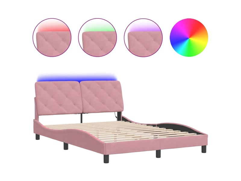 Lit double- lit adulte - cadre de lit avec led sans matelas rose 140x200 cm velours - Conforama A