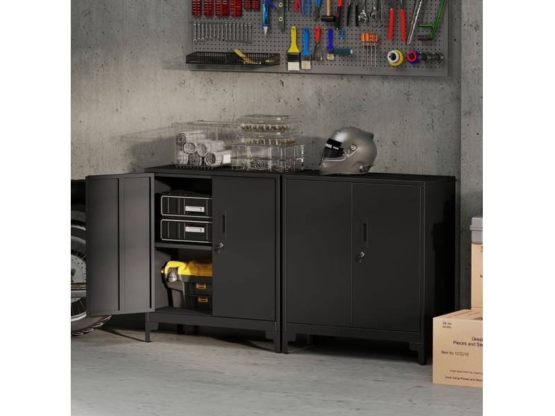  Armoire de bureau 80 x 35 x 91 cm noire en métal, 2 niveaux de rangement avec portes verrouillables  - Conforama D
