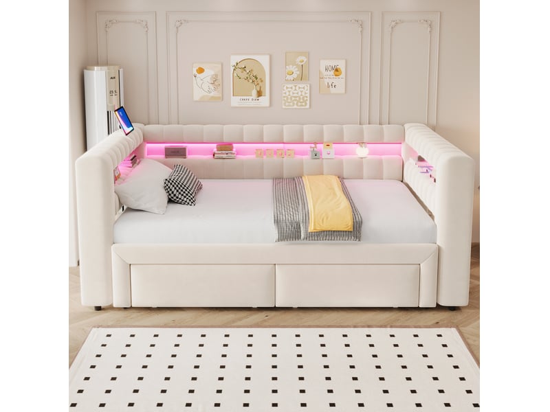  Lit gigogne capitonné 90x190 extensible 180x190 avec rangement evryae  - Conforama D