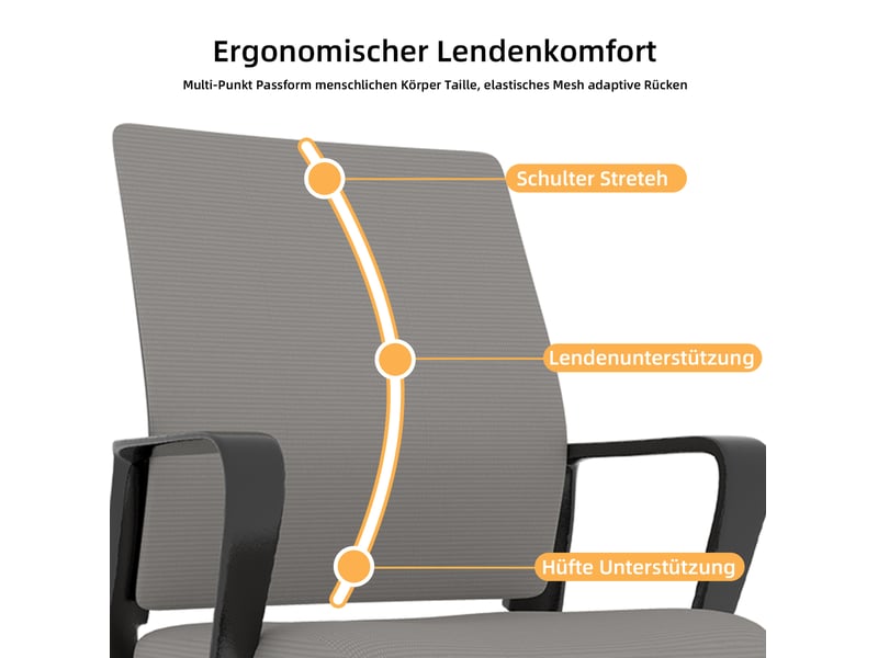  Chaise de bureau fixe grise et noire en tissu et maille, avec structure métal pour travail et accueil  - Conforama D