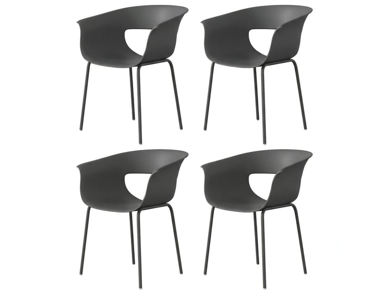  Lot de 4 chaises de jardin avec accoudoirs métal plastique gris foncé 61 x 51 x 74 cm  - Conforama B