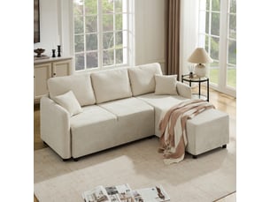 Canapé d'angle droit fixe <strong>OKMYHOME</strong> <strong></strong> 3 places Tissu Beige clair