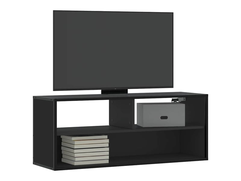  Meuble tv - banc tv - meuble de rangement noir 100x31x39,5 cm bois d'ingénierie et métal  - Conforama B