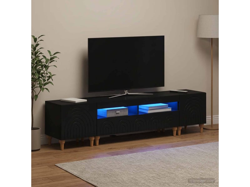 Ensemble de 3 meubles tv - banc tv - meuble de rangement led noir bois d'ingénierie - Conforama B
