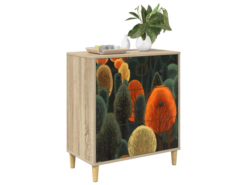  Commode chambre, meuble de rangement zaandam imprimé forêt 66 x 36,5 x 75 cm sonoma  - Conforama C