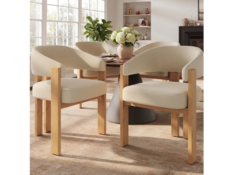  Lot de 4 chaises de salle à manger 49x47x78cm, beige et naturel, métal, effet bois, mobilier de cuisine, rembourrage épais  - Conforama B