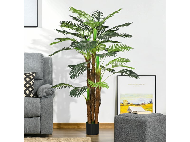  Plante artificielle décorative de 160 cm, palmier artificiel avec pot et feuilles pour intérieur, vert  - Conforama C