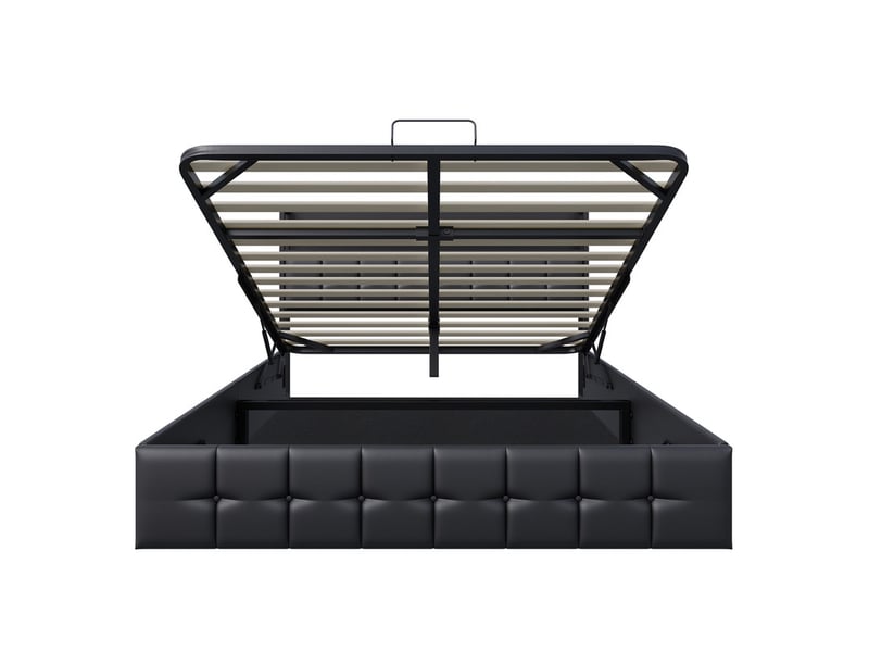  Lit coffre 2 places 140x190 cm avec rangement, lit adulte, port usb, led, tête de lit, design simple, pu noir  - Conforama E