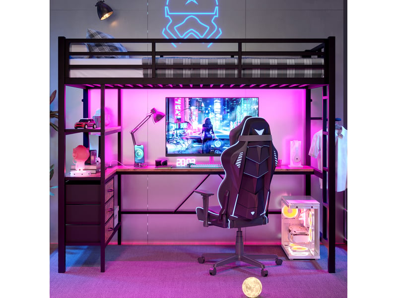  Lit mezzanine 90x200cm coloris noir led lit enfant noir - Conforama D