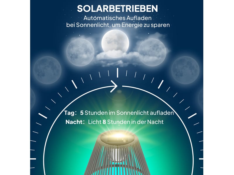 Lampadaire solaire d'extérieur ø33 x 135 cm gris, acier et rotin pe, 25 led avec capteur lumineux - Conforama E