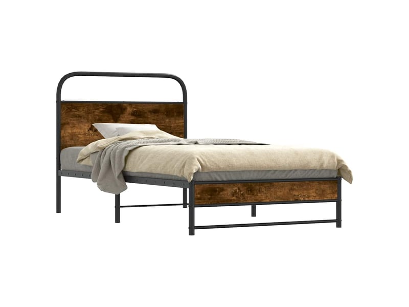  Lit simple- lit adulte -  cadre de lit sans matelas 100x200 cm chêne fumé bois ingénierie  - Conforama A