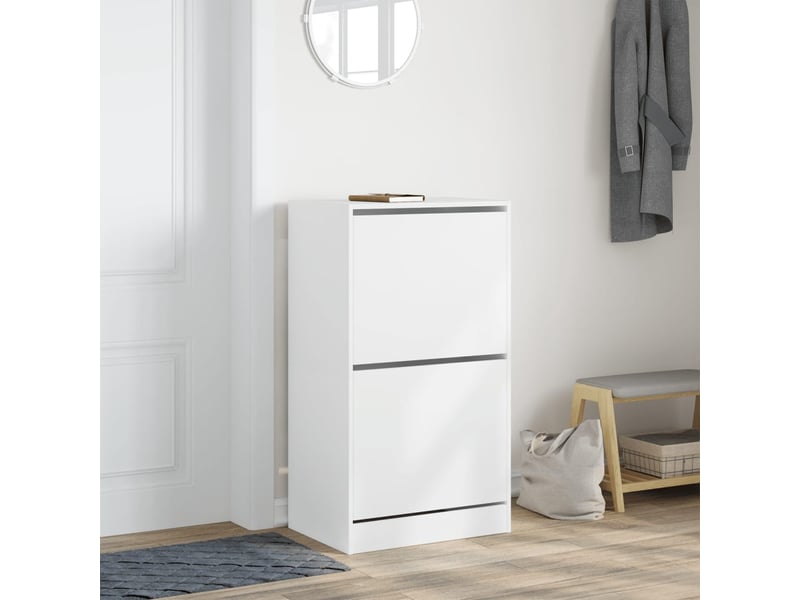  Meuble à chaussure | armoire à chaussures 2 tiroirs rabattables blanc 60x42x108 cm  - Conforama C