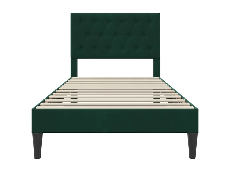  Lit simple- lit adulte -  cadre de lit avec tête de lit vert foncé 90 x 190 cm velours  - Conforama C