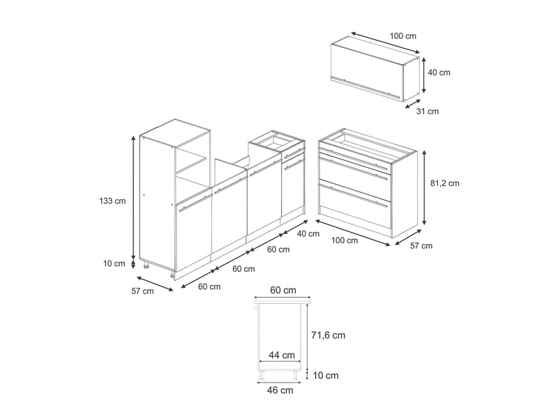 Vicco cuisine, blanc campagnechêne doré, 220cm plan de travail marbre - Conforama B