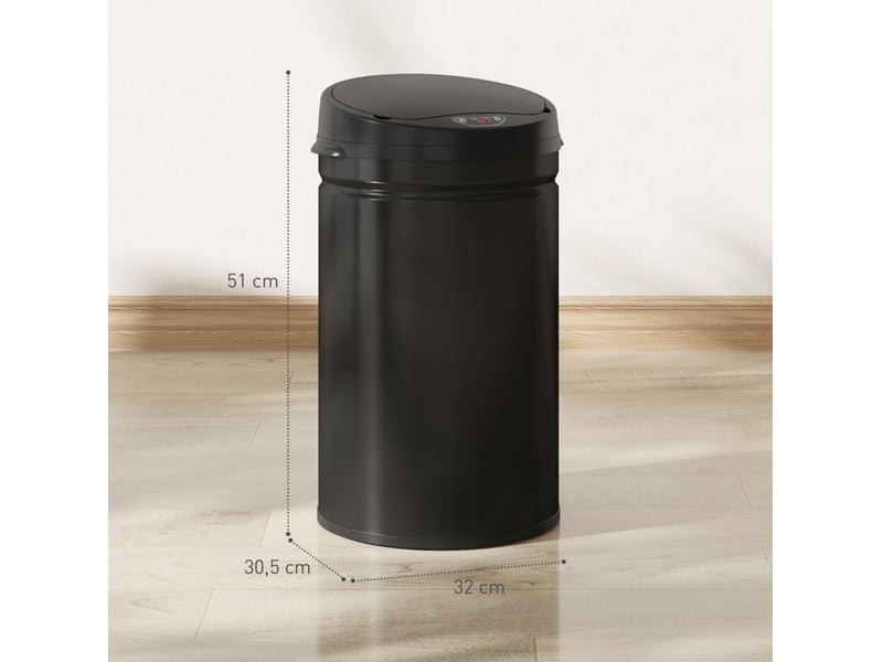  Poubelle à capteur 30 l en acier inoxydable noir avec fermeture douce  - Conforama C