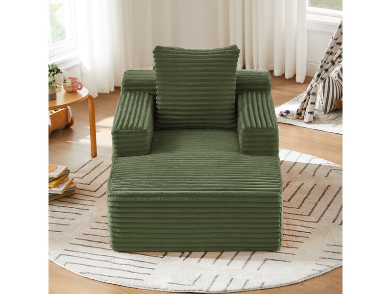  Méridienne 81x117x50 cm moderne 1 place en velours côtelé vert, design moderne, usage pratique, rangement pratique  - Conforama C
