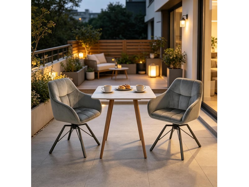  Lot de 2 chaises de salle à manger pivotantes à 360 degrés avec accoudoirs en velours et métal gris foncé  - Conforama D