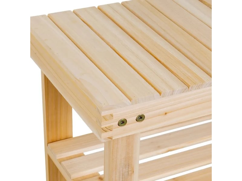  Banc étagère à chaussures en bois de sapin naturel à 3 niveaux à lattes-longueur 71 x profondeur 26 x hauteur 45 cm  - Conforama C