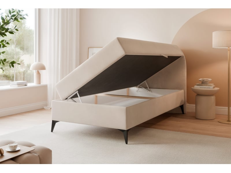  Lit coffre noelia - 90x200 cm - ouverture à droite - avec matelas et surmatelas - crème NOELIA - Conforama C