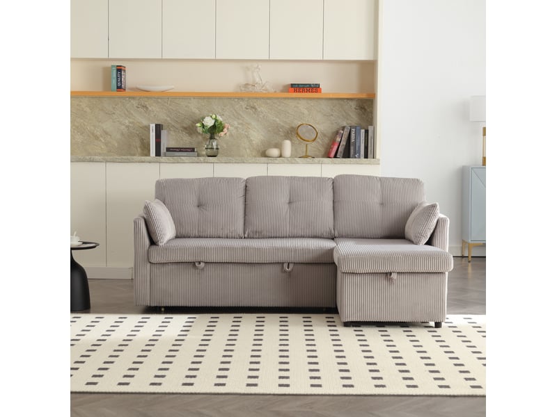  Canapé-lit modulable 206x108x66 cm avec rangement gris clair  - Conforama C