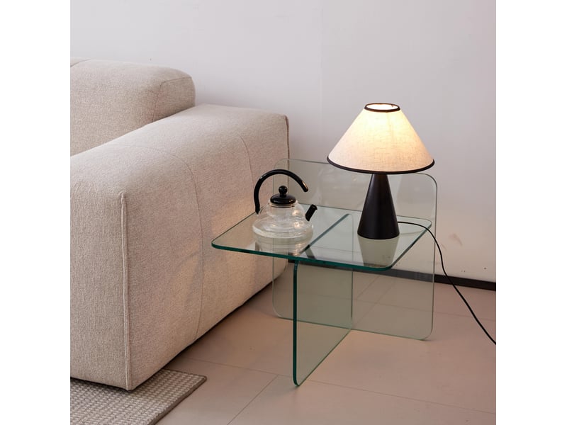  Table d’appoint en verre trempé transparent incurvé – 45 x 45 x 41 cm  - Conforama B