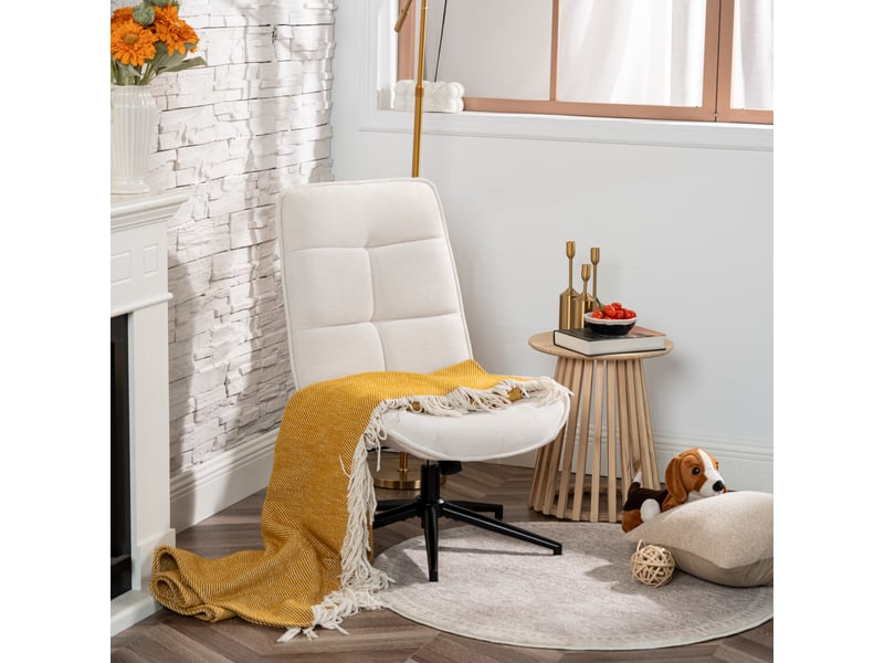  Fauteuil salon fonction d'inclinaison pivotant sur 360° avec dossier en tissu chenille beige  - Conforama B
