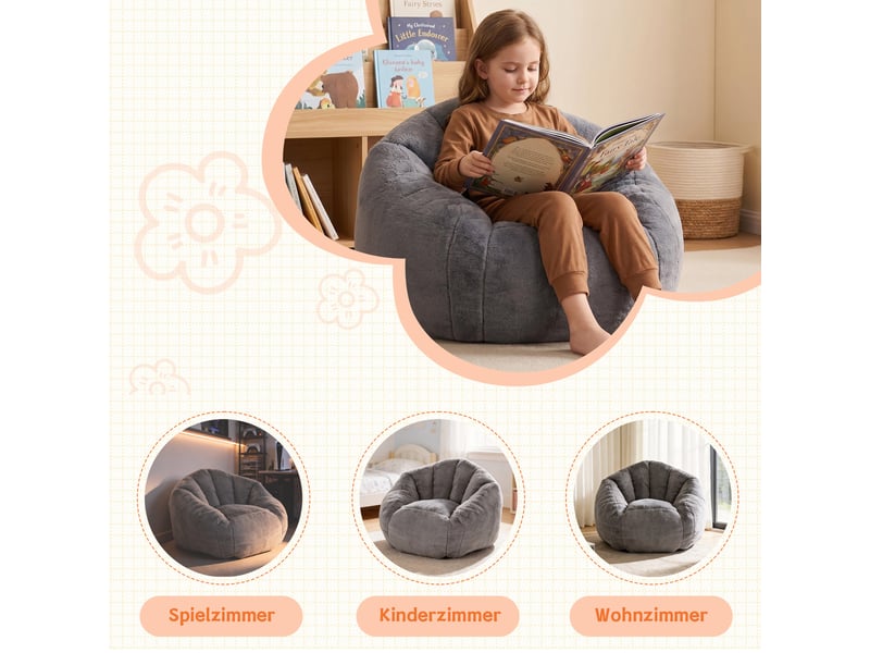  Pouf poire petit format enfant 75 x 70 x 52 cm gris clair, fausse fourrure douce, fauteuil lounge sans montage  - Conforama D