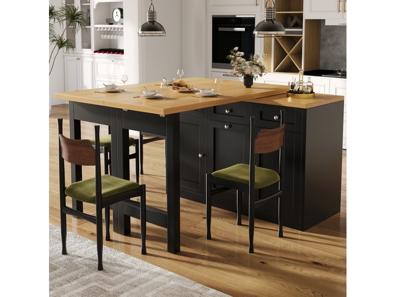 Table extensible avec 1 tiroir, rangement et support coulissant pour poubelle pour cuisine et petits espaces noir  - Conforama B
