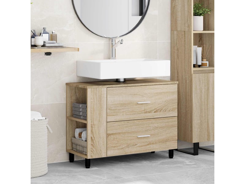  Unité de vanité de salle de bain, meuble de rangement chêne sonoma 80x35x60 cm  - Conforama B