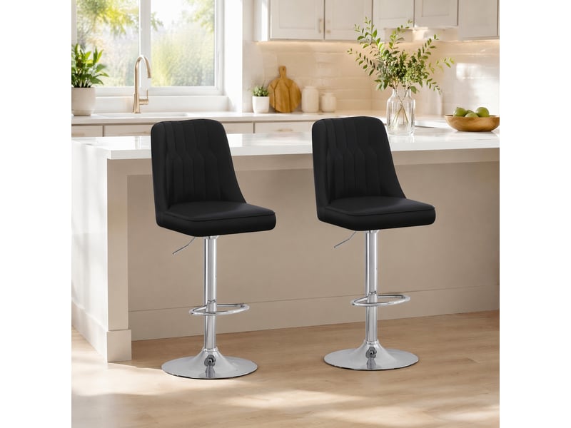  Tabourets de bar lot de 2 réglables 360° - lpospi - dossier capitonné en pu, métal pour îlot - noir et argent  - Conforama C