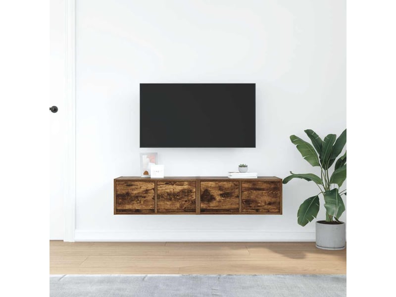 Lot de 2 meuble tv bas salon chêne fumé 60x31x25,5 cm bois d'ingénierie shl19496  - Conforama C